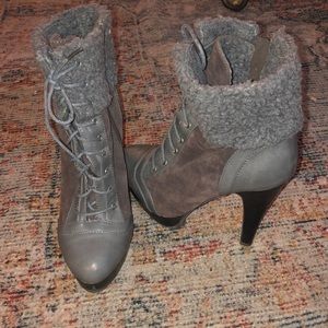 Grey and brown Lace up heeled booties